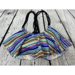 Victoria's Secret PINK Size S/P Swim Suit Bikini Top Blue Ruffle Layered Flounce